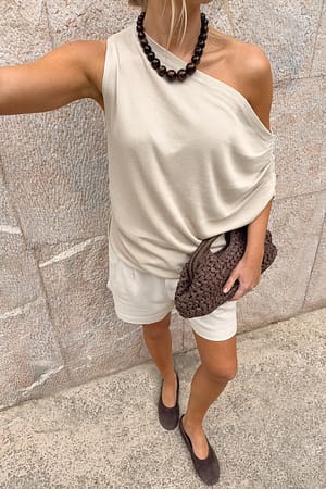 Beige Gebreide one-shoulder top