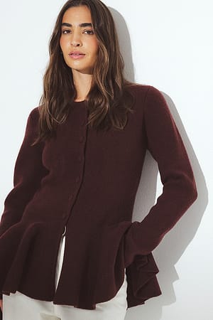 Red Knitted Peplum Cardigan