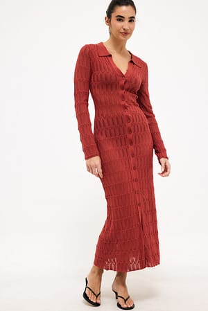 Rustic Red Vestido maxi tipo cárdigan de punto de aguja