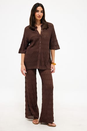 Brown Knitted Pointelle Trousers