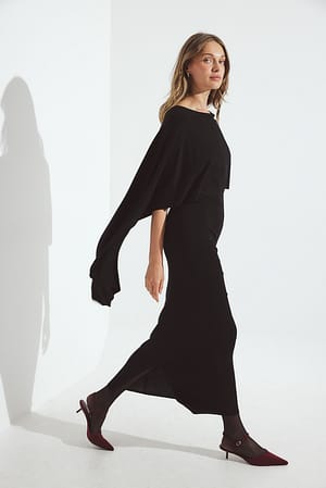 Black Knitted Poncho Midi Dress