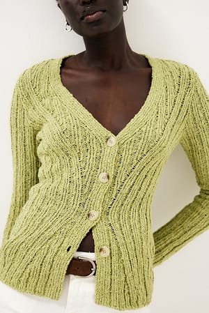 Light Green Cardigan en maille côtelée