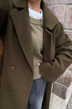 Green Knitted Scoop Neck Wool Blend Sweater