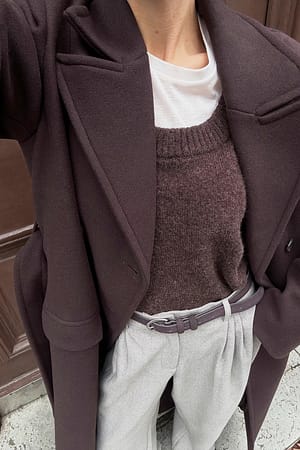 Brown Knitted Scoop Neck Wool Blend Sweater