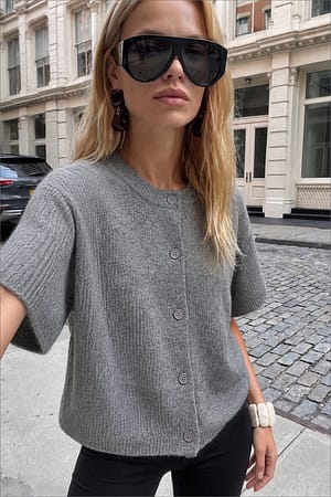 Grey Melange Cardigan en maille à manches courtes