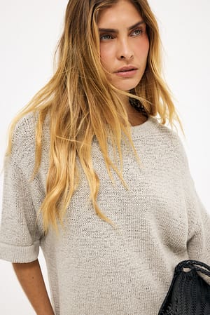 Beige Gestrickter Kurzarmpullover