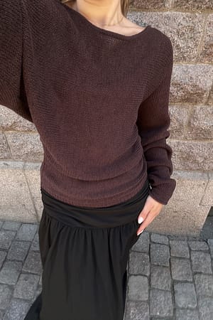 Dark Brown Knitted Tape Yarn Sweater