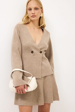 Beige Knitted Wide Sleeve Fitted Cardigan
