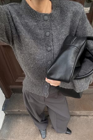Grey Knitted Wool Blend Cardigan