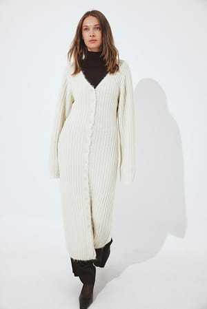 Cream Knitted Wool Blend Cardigan Maxi Dress