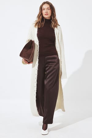 Cream Knitted Wool Blend Cardigan Maxi Dress