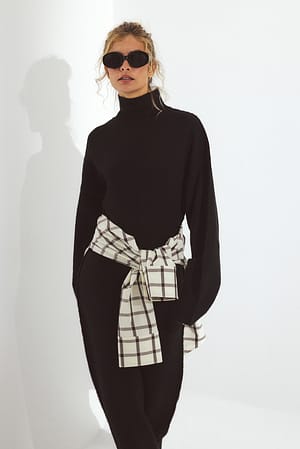 Black Knitted Wool Blend Sculptural Midi Dress