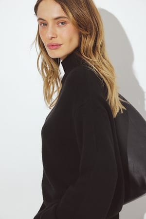 Black Knitted Wool Blend Seam Detail Sweater