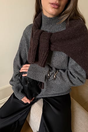 Mid Greymelange Knitted Wool Blend Seam Detail Sweater
