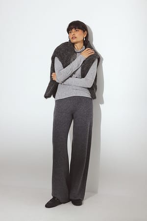 Grey Melange Knitted Wool Blend Trousers