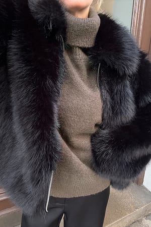 Beige Knitted Wool Turtleneck Sweater