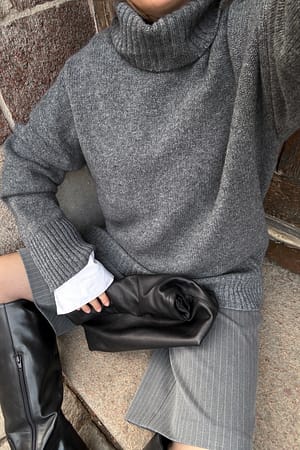 Dark Grey Knitted Wool Turtleneck Sweater