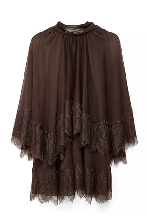 Brown Lace Cape Mini Dress
