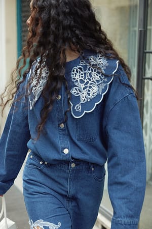Dark Blue Camisa vaquera con detalle de encaje