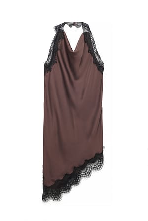 Brown Vestido halter con detalle de encaje