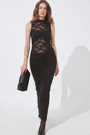 Black Lace Detail Maxi Dress