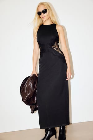 Black Maxi-jurk met kantinzetstuk