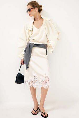 Champagne Lace Midi Skirt