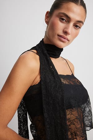 Lace Scarf Cardigan Charcoal/Black