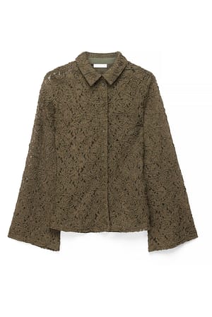 Dark Green Camisa de encaje