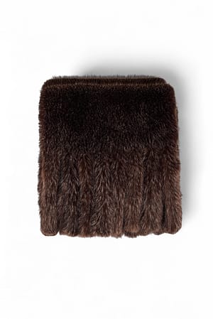 Brown Stor skjerf med kunstig pels og frynser