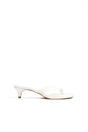 White Leather Flip Flop Heels