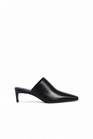 Black Leather Mules