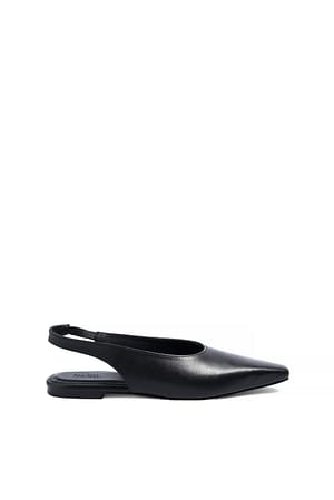 Black Leather Slingback Flats