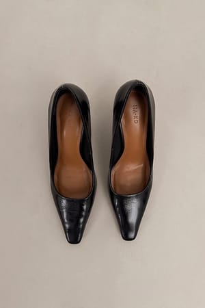 Black Leather Squared Toe Pumps