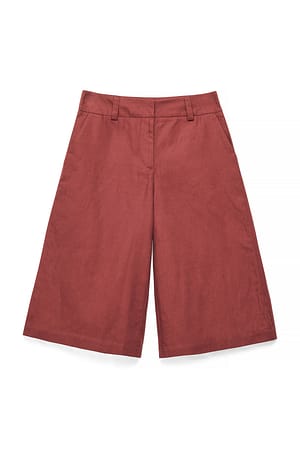 Dark Red Bermuda-Shorts aus Leinenmischung mit mittlerer Taille