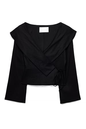 Black Draperet blazer i hørblanding med slag