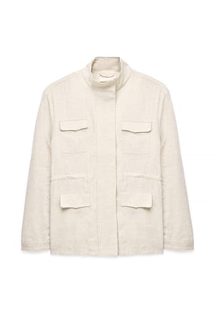 Beige Melange Pocket Detail Linen Blend Jacket