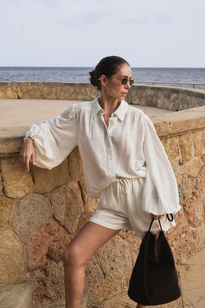 White Minikorte broek van linnenmix