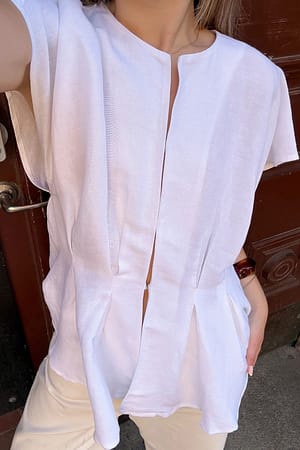 White Blouse met korte mouwen van linnenmix