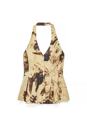 Abstract Print Chaleco de mezcla de lino y lyocell con cuello halter