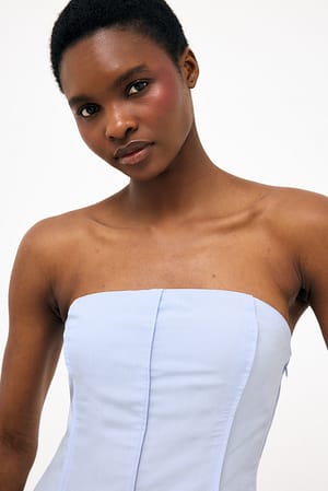 Light Blue Linen Lyocell Blend Seam Detail Hourglass Top
