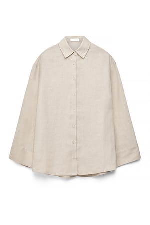 Beige Skjorta i linne med vida ärmar