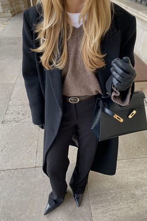 Brown Gebreide wollen oversized trui met V-hals