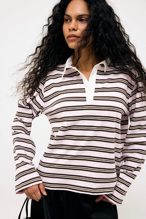 Brown Stripe Camisa polo de manga larga