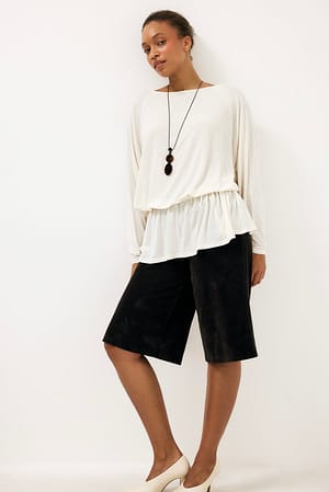 Cream Long Sleeve Jersey peplum Top