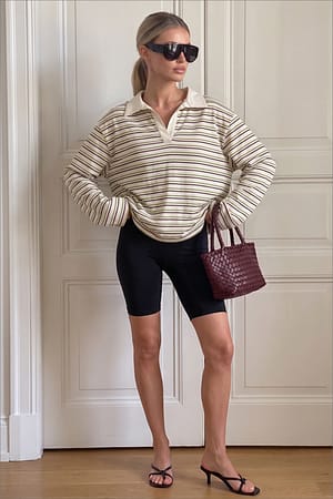 Burgundy Stripe Långärmad pikétröja