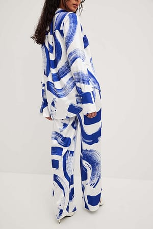 Premium Marble Blue Drop Shoulder Oversized  Satin Shirt With Ice Blue Straight Fit Trouser main image 0