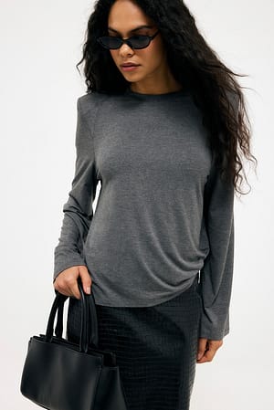 Grey Melange Long Sleeve Shoulderpad Top