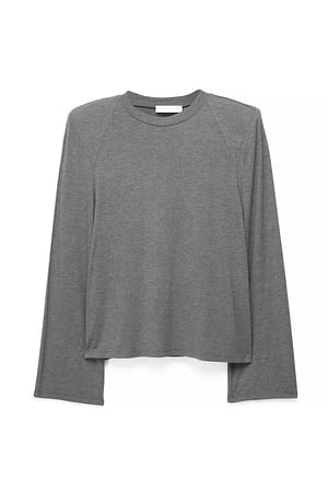 Grey Melange Long Sleeve Shoulderpad Top