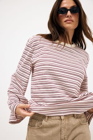 Burgundy/Pink Stripe Long Sleeve Tee